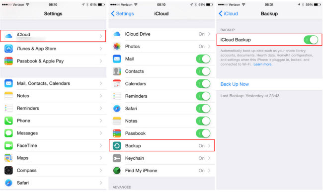 make a backup with icloud