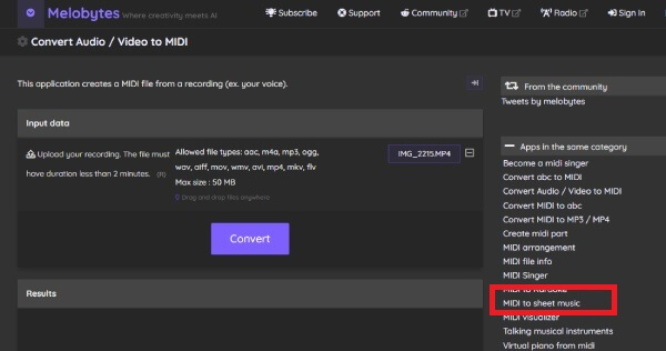 melobytes midi to sheet music converter
