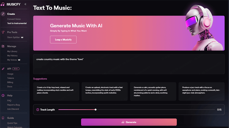musicfy country music generator