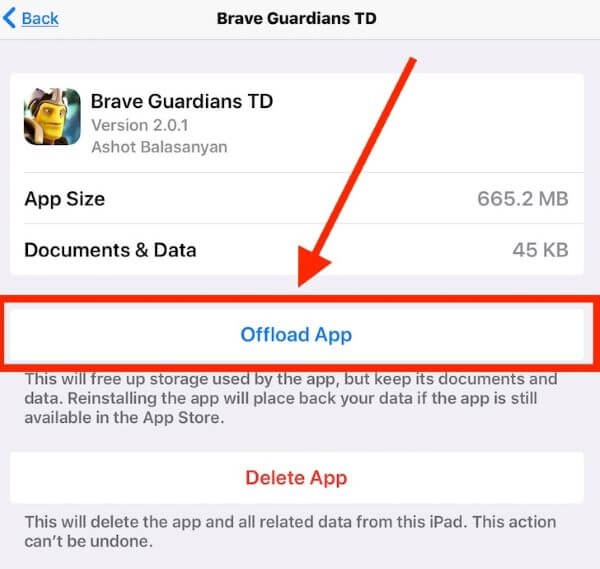 offload app on iPhone
