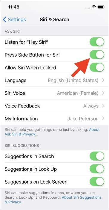 press side button for siri