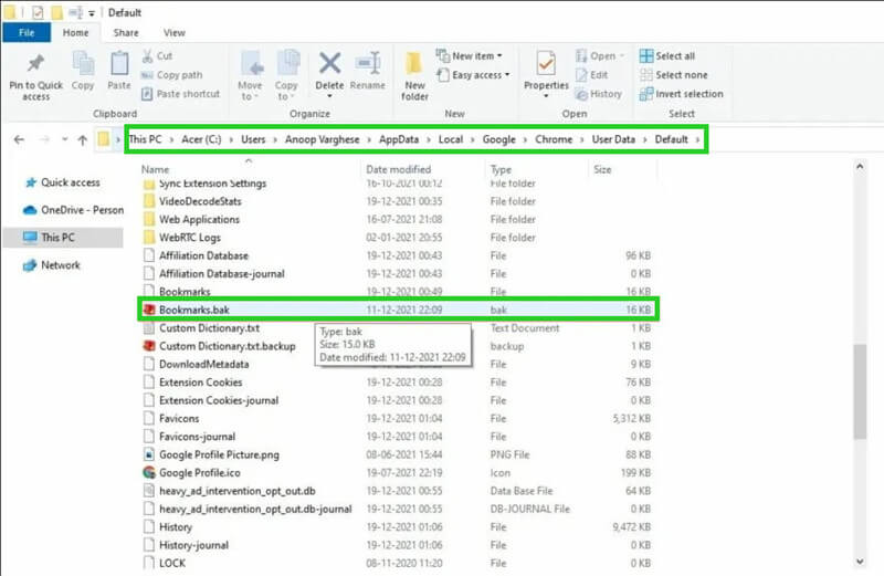 recover deleted bookmarks in chrome from backup