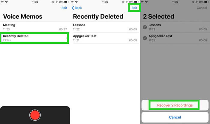 recover recently deleted voice memos on iPhone