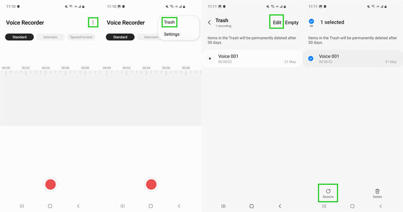 how to recover deleted call recordings from Trash folder