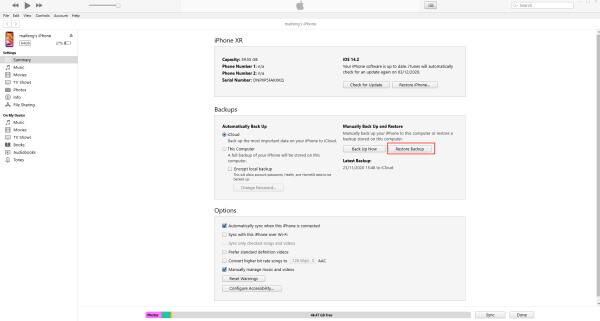 recover deleted messages on iphone via itunes