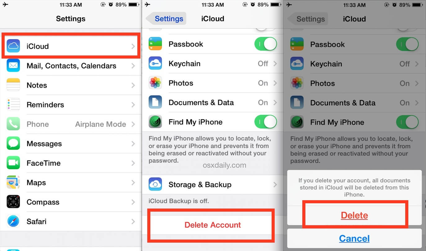 remove icloud in settings