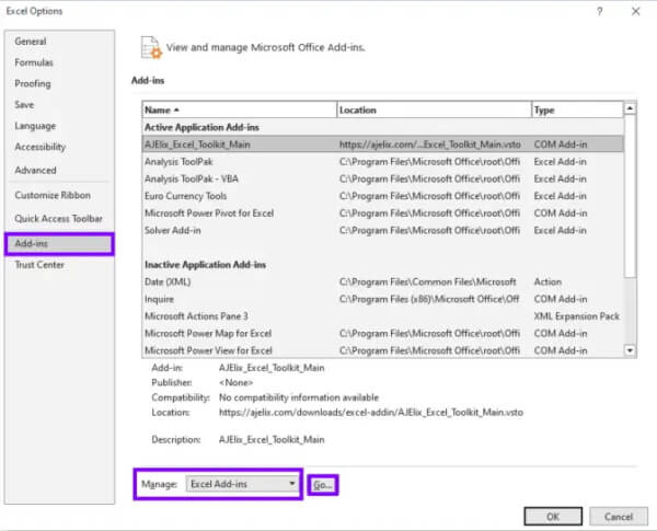 remove unwanted add ins