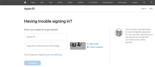 reset apple id password from iforgot