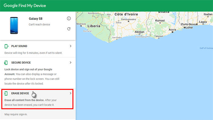 reset locked samsung via find my device