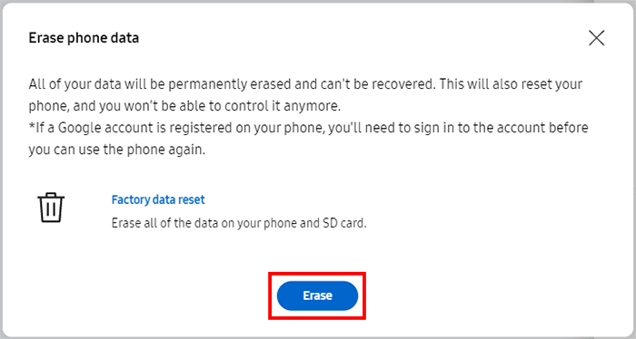 reset locked samsung via find my mobile