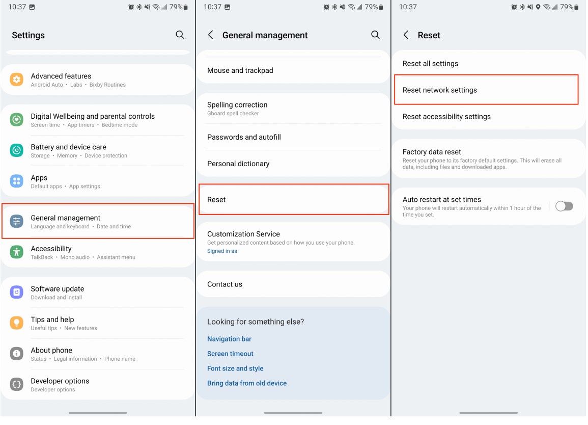 reset network on android