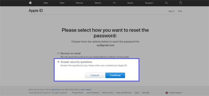 reset password on appleid apple with security questions