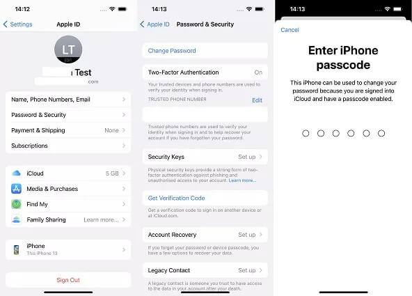 reset apple id password via settings