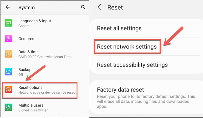 reset wifi android