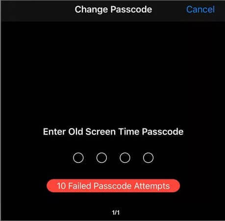 screen time passcode attempts