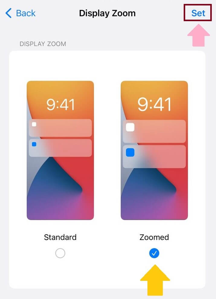 set iphone zoomed dispay