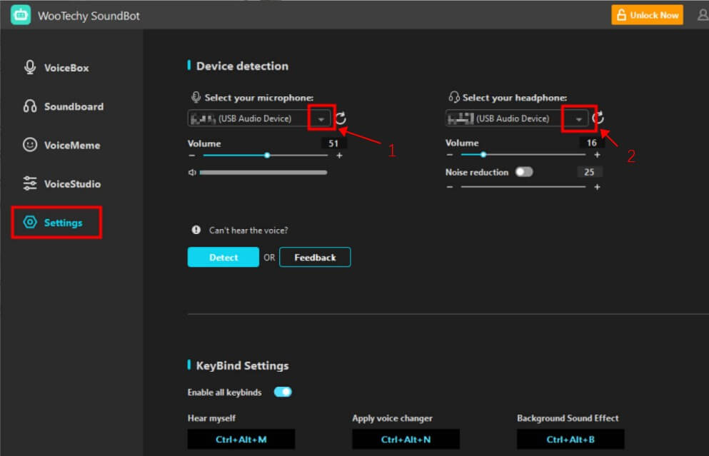 soundbot input and utput setting