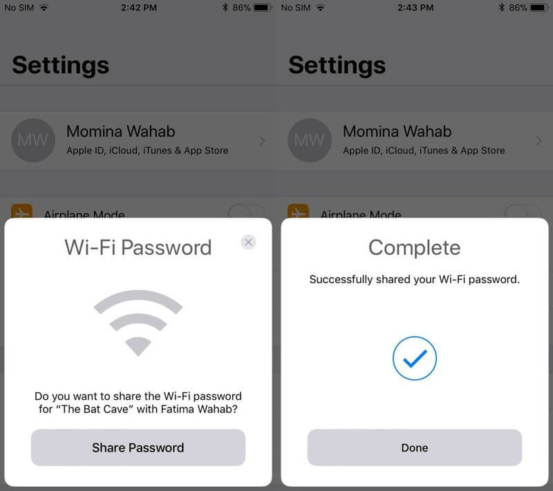 share wifi password with another iphone