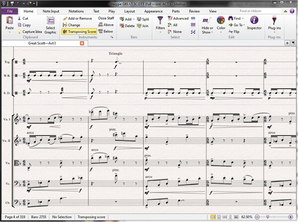 sibelius interface sheet music generator