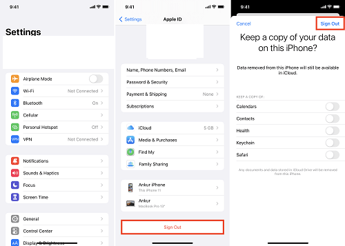sign out of apple id iphone