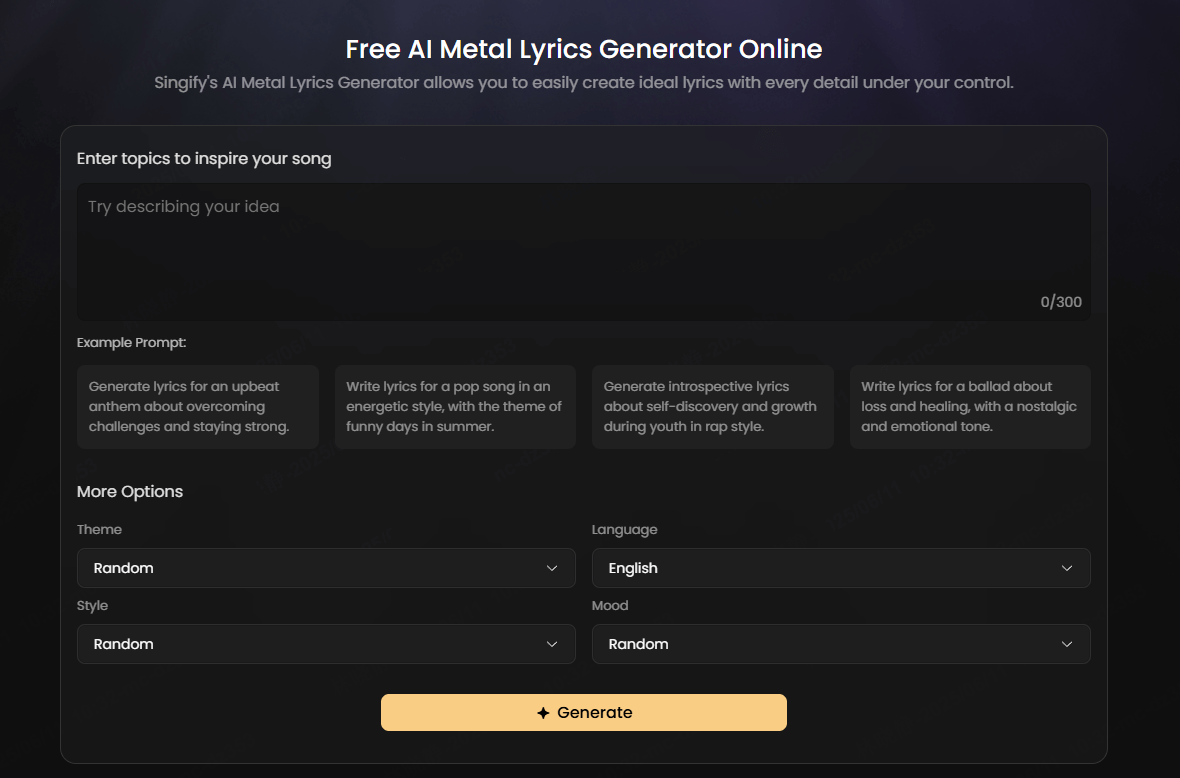 singify ai metal lyrics generator overview