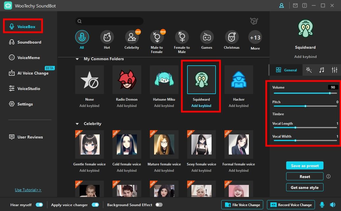 change voice into squidward with wootechy soundbot