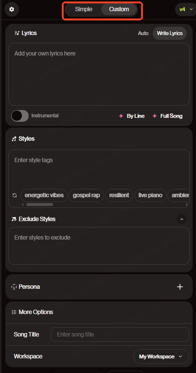 suno simple custom mode