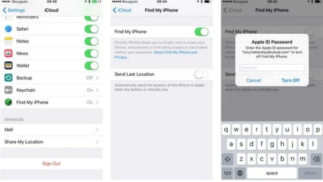 turn off FMI on iphone and ipad