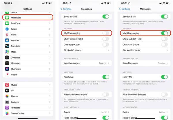 turn on mms messaging