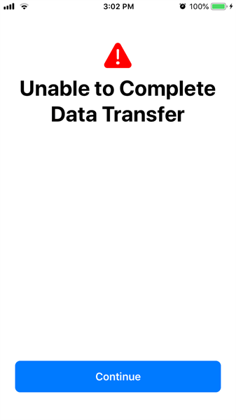 unable to complete data transfer