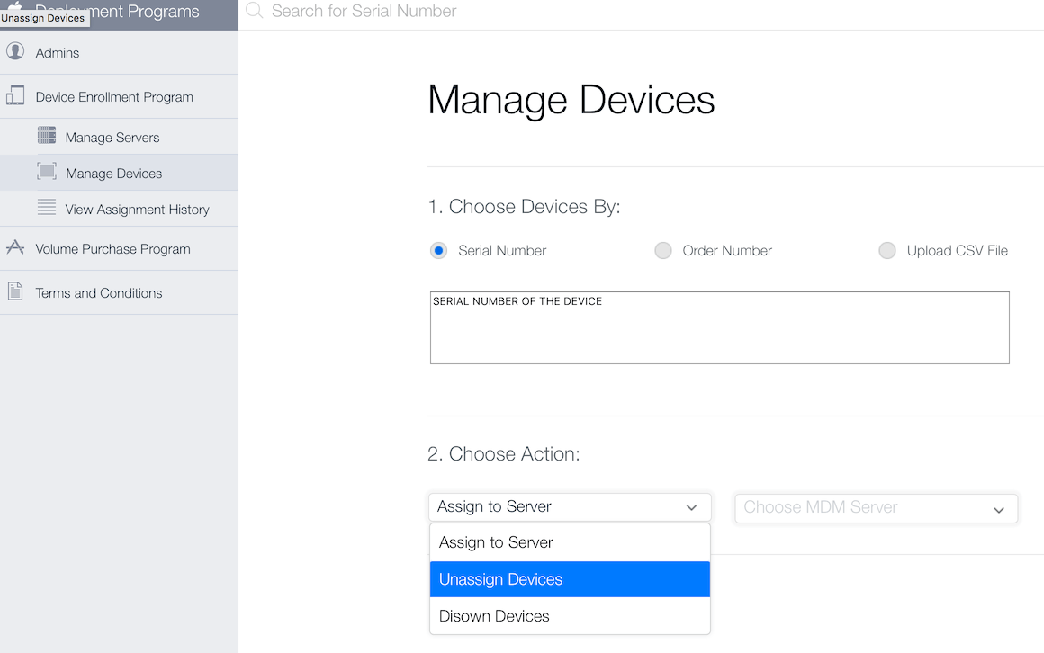 unassign devices