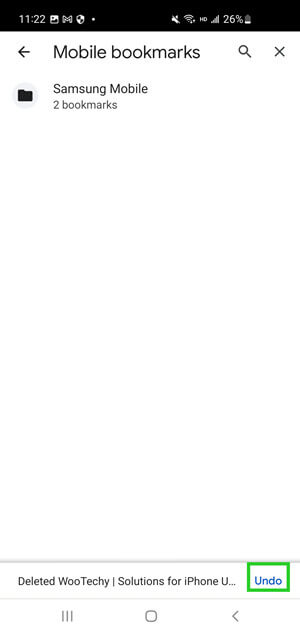 undo chrome bookmark deletion on Android