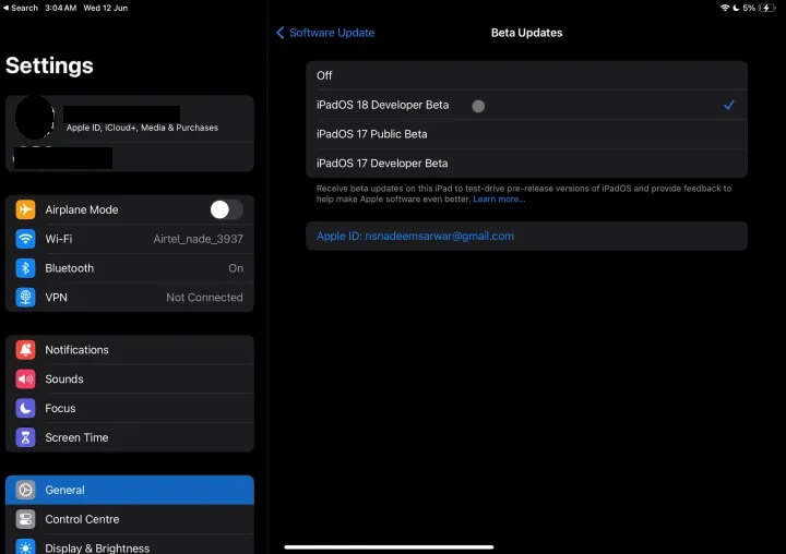update ipad to ios 18 beta