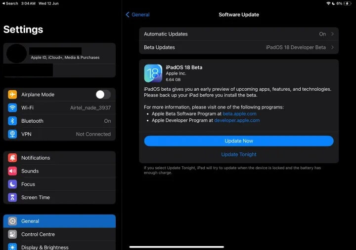 update ipad to ios 18 beta