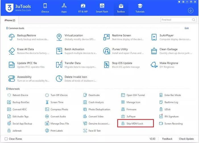 use 3utools free mdm removal tool