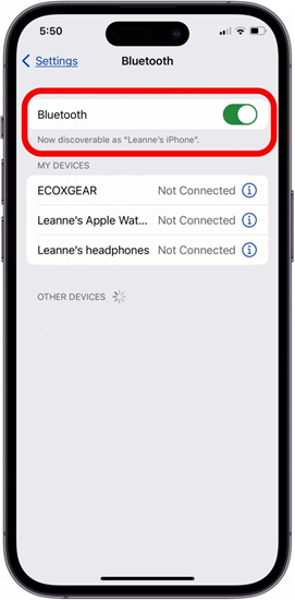 verify bluetooth is on