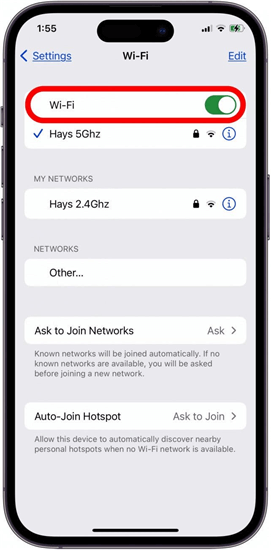 verify wifi is on