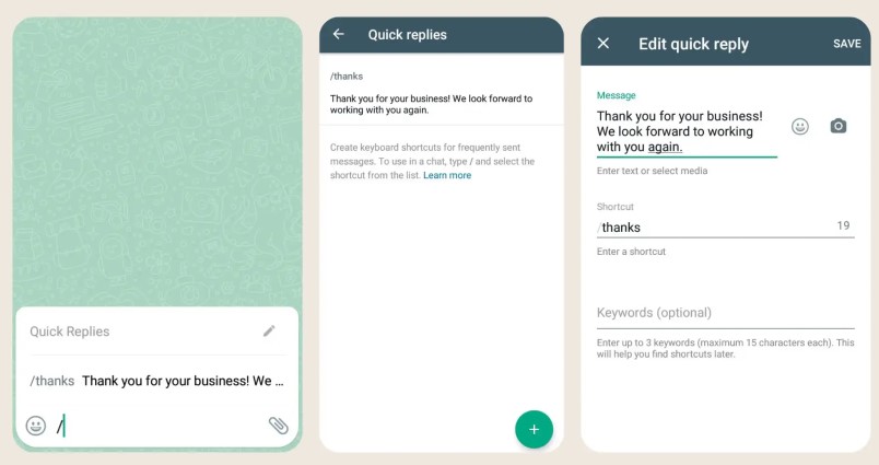 whatsapp business quick reply