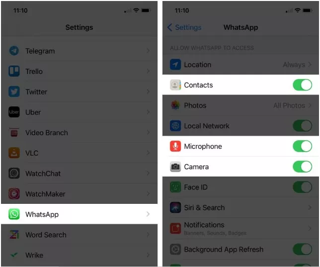 whatsapp permissions on iphone