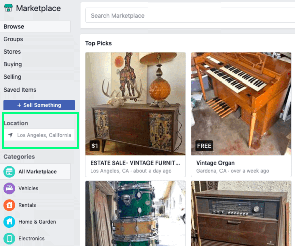 your location on faceopen marketplace