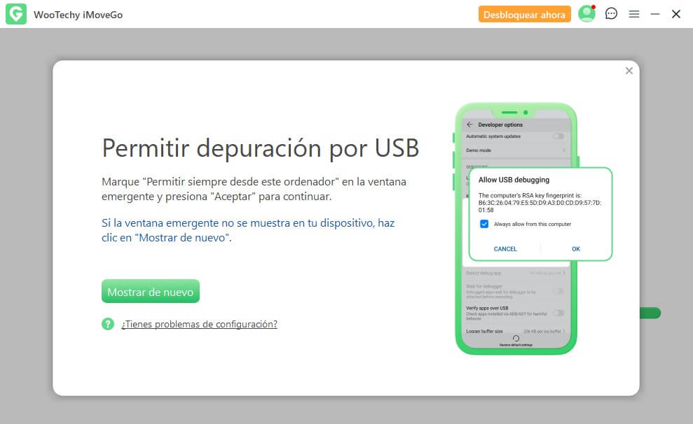 permitir la depuración USB para usar Wootechy Imovego