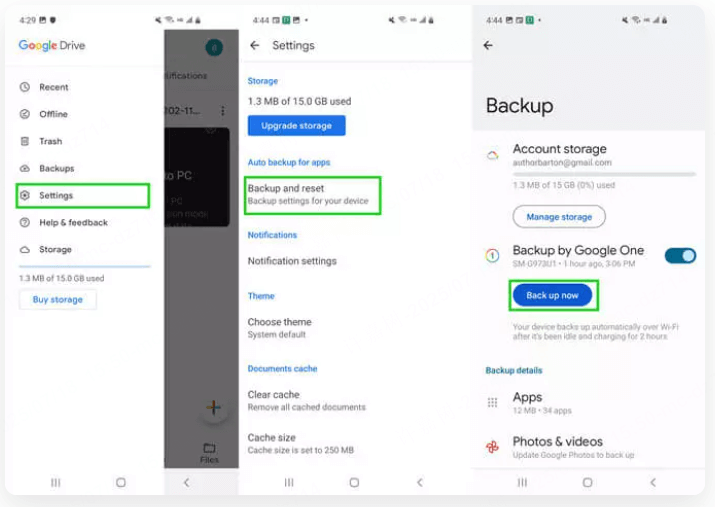 Google 드라이브에 데이터 백업