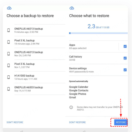 Google 드라이브 백업에서 데이터 복구