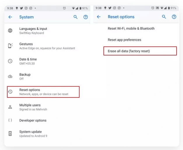 모든 데이터 지우기