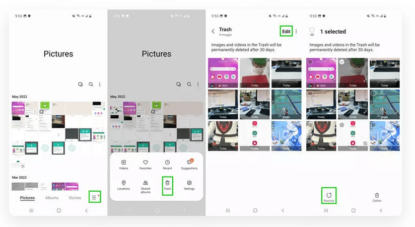 갤러리에서 Sansung의 삭제된 사진 복구