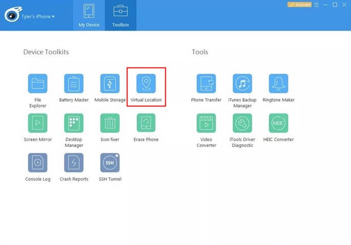 iTools Virtual Location 선택