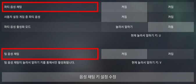 파티 및 팀 음성 채팅 활성화 켜져 있는지 확인