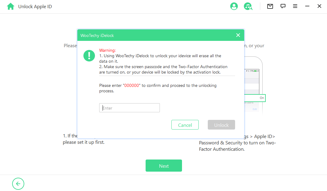 introduzca 000000 desbloquear id de apple