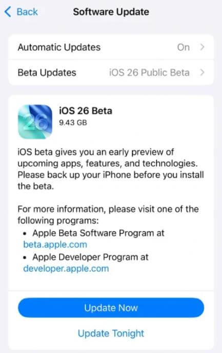 iOS 26 퍼블릭 베타 설치