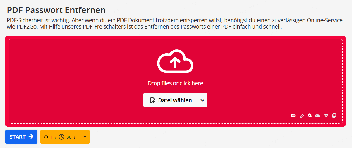 pdf2go um PDF online zu entsperren